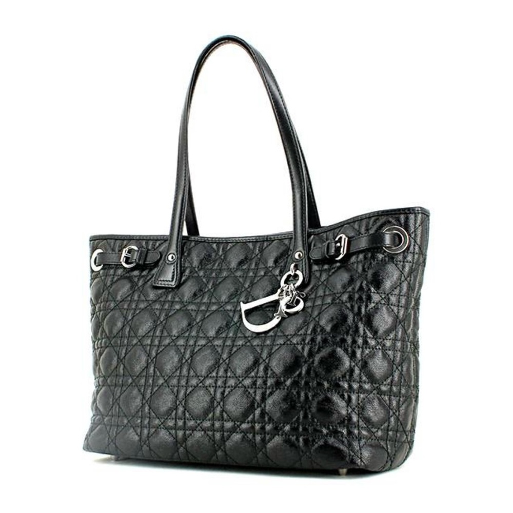 Dior Panarea small model handbag in black canvas cannage and black leather